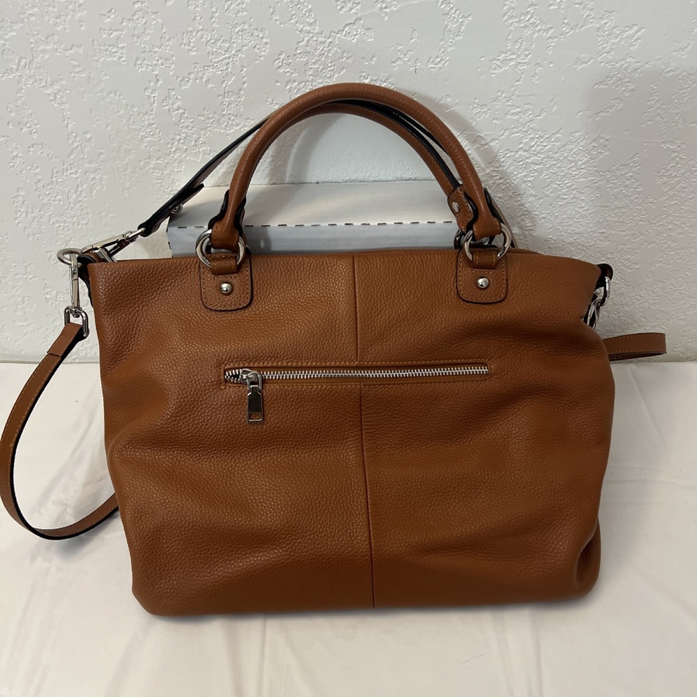 Kattee Leather Shoulder Bag Purse Brown Burnt Orange Zip 16‎ X 11 X 5